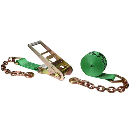 Us Cargo Control 3" x 40' Green Ratchet Strap w/ Chain Extensions 7540CE-GRN